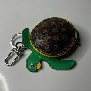 Louis Vuitton Green and Brown Turtle Keychain Coin Purse Bag Charm Animal